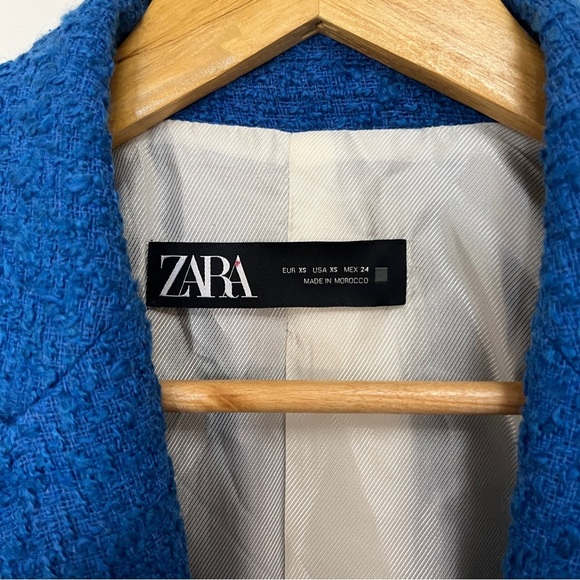 Zara Longline Blue Blazer Tweed Size XS - Picture 5 of 7